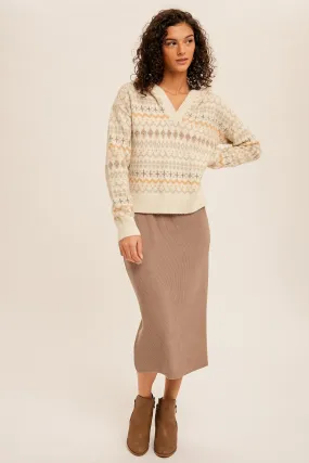 Ribbed Midi Skirt 2350 in Khaki or Black-Grey