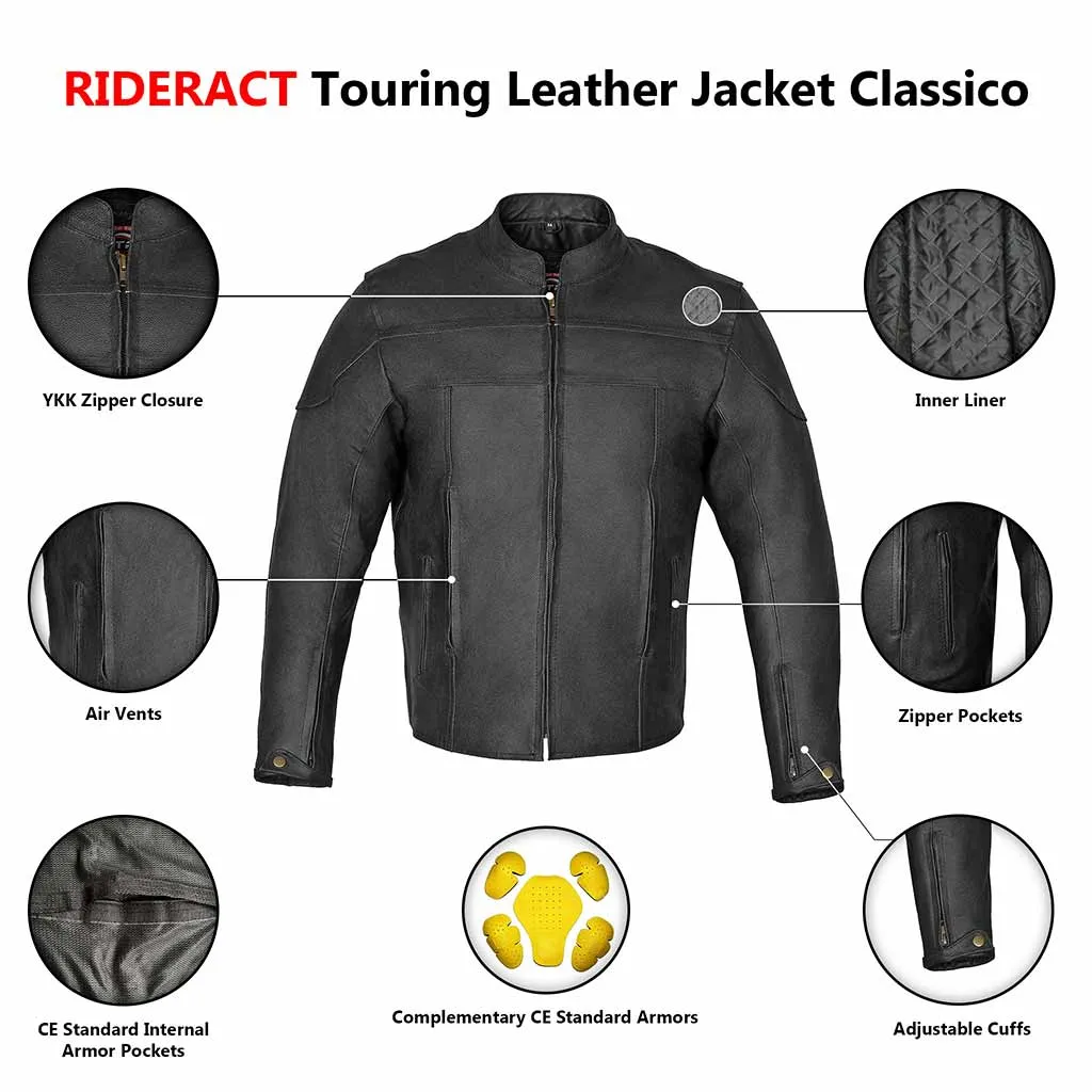 RIDERACT® Men Leather Motorcycle Jacket Classico Leather Moto Jacket