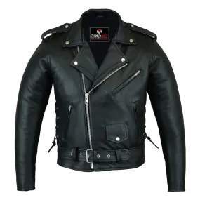 RIDERACT® Men Motorcycle Leather Jacket Brando Adjustable Moto Leather Jacket