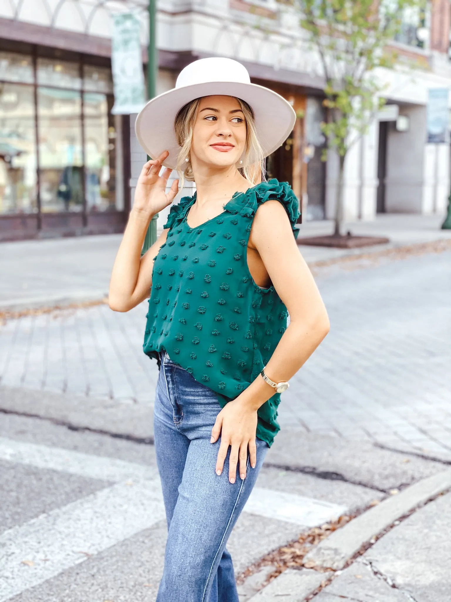 Ro Sleeveless Top With Ruffled Straps