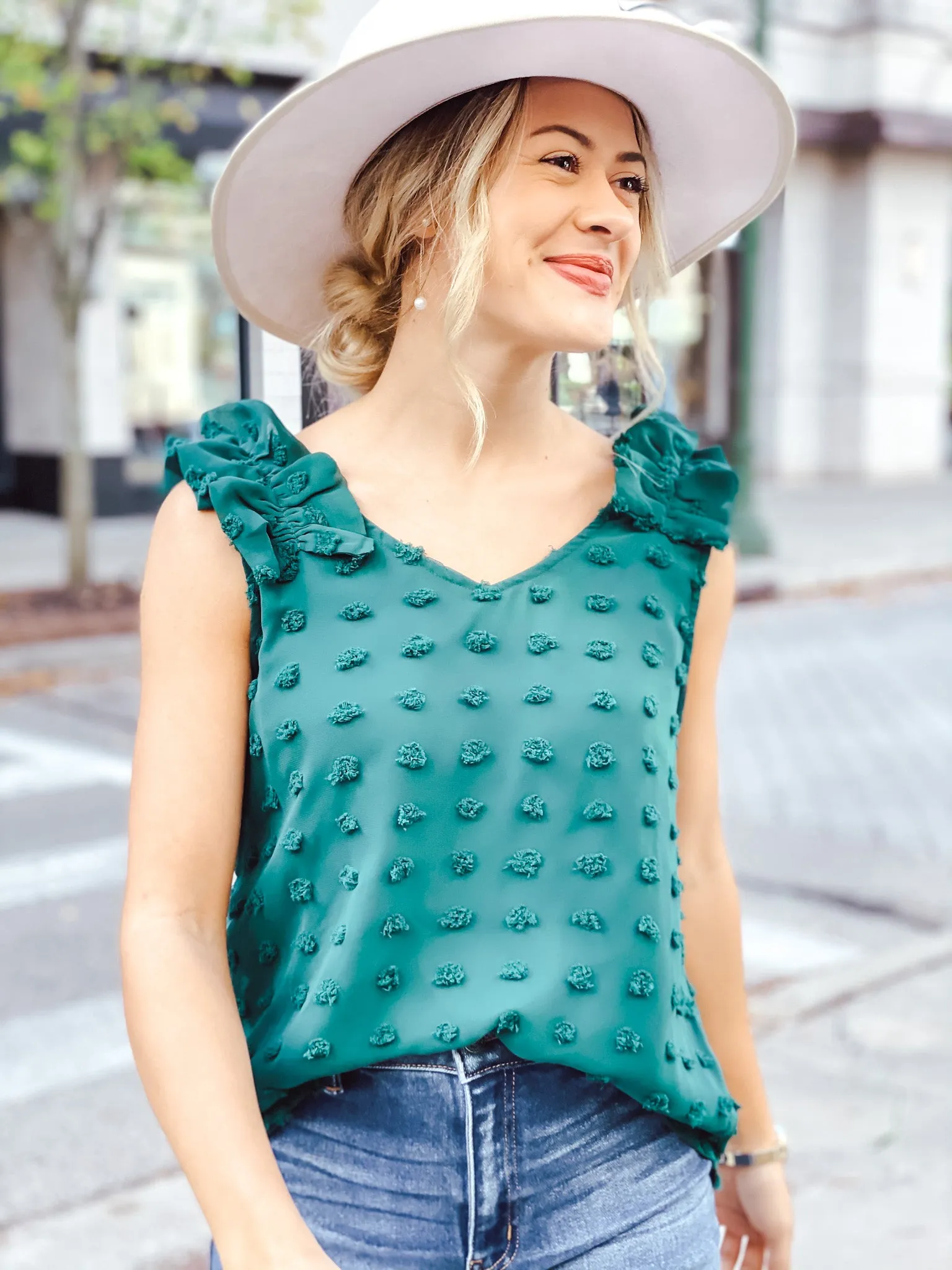 Ro Sleeveless Top With Ruffled Straps