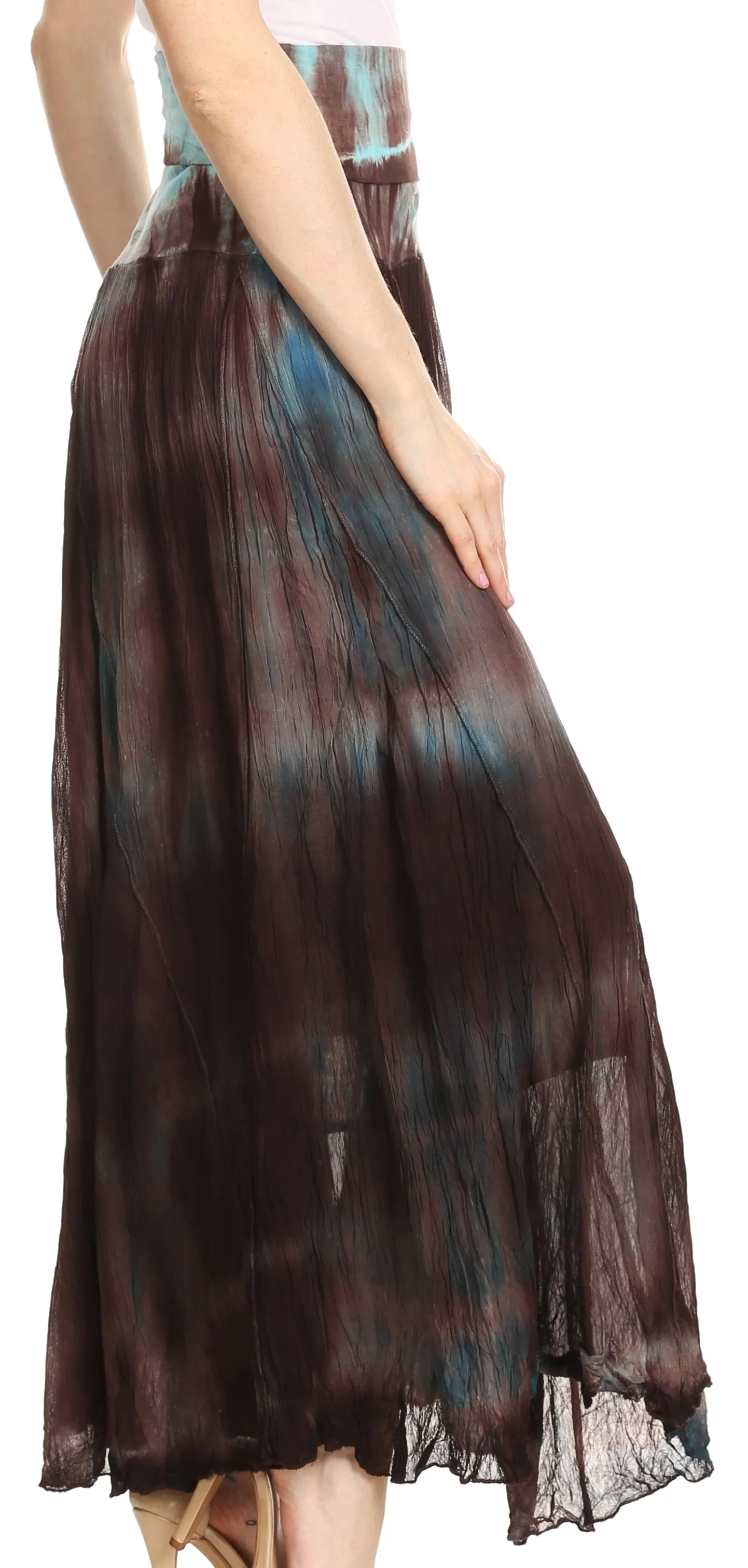 Sakkas Laila Boho Foldover Waistband  Maxi Skirt With Marble Ombre Dye