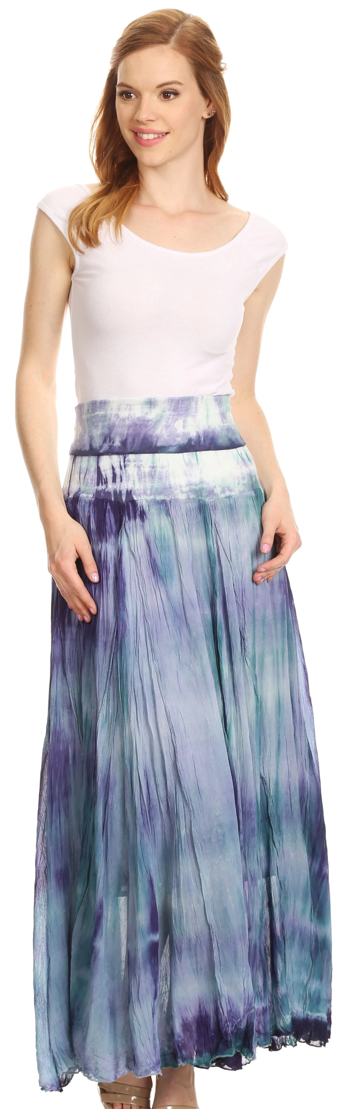 Sakkas Laila Boho Foldover Waistband  Maxi Skirt With Marble Ombre Dye