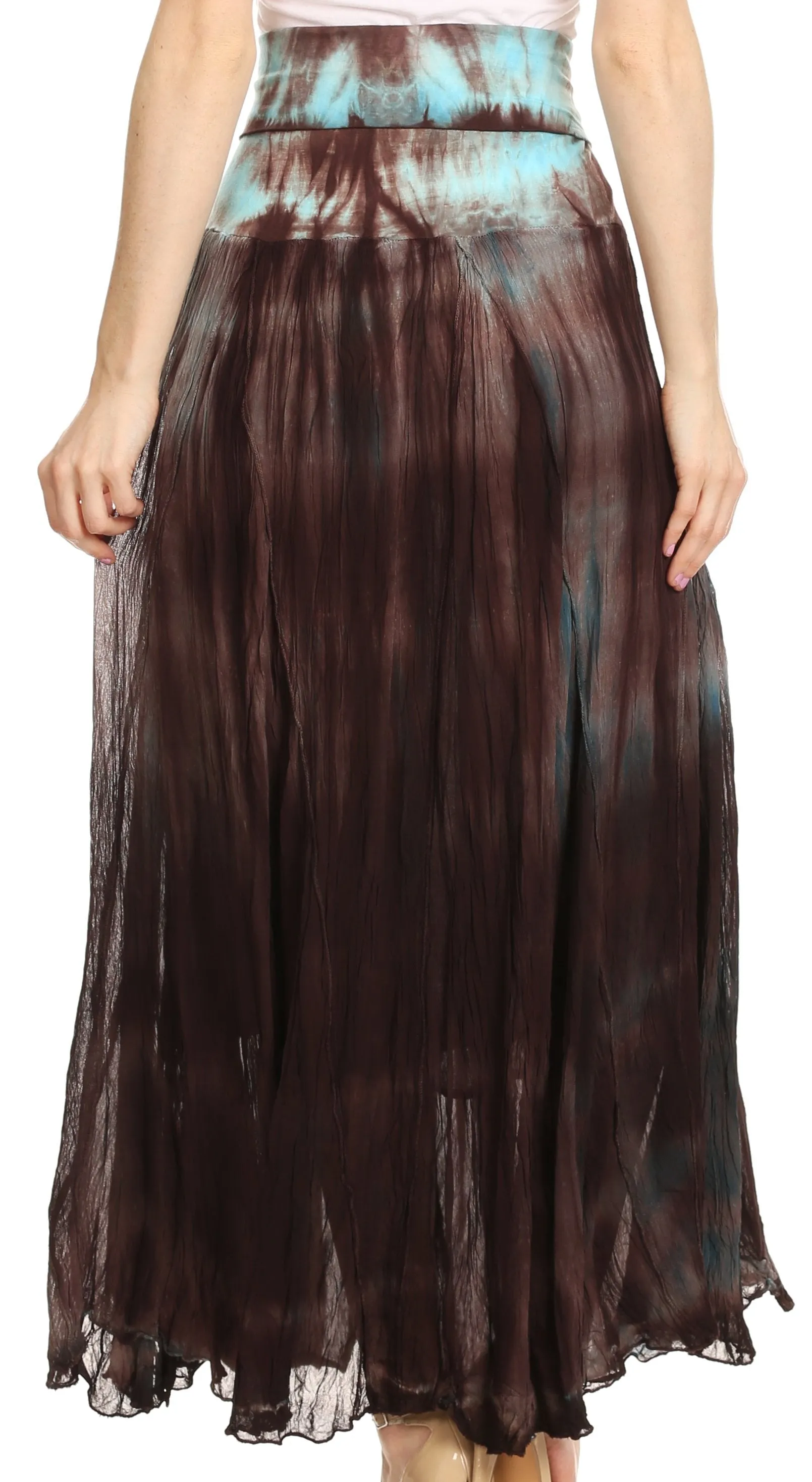 Sakkas Laila Boho Foldover Waistband  Maxi Skirt With Marble Ombre Dye