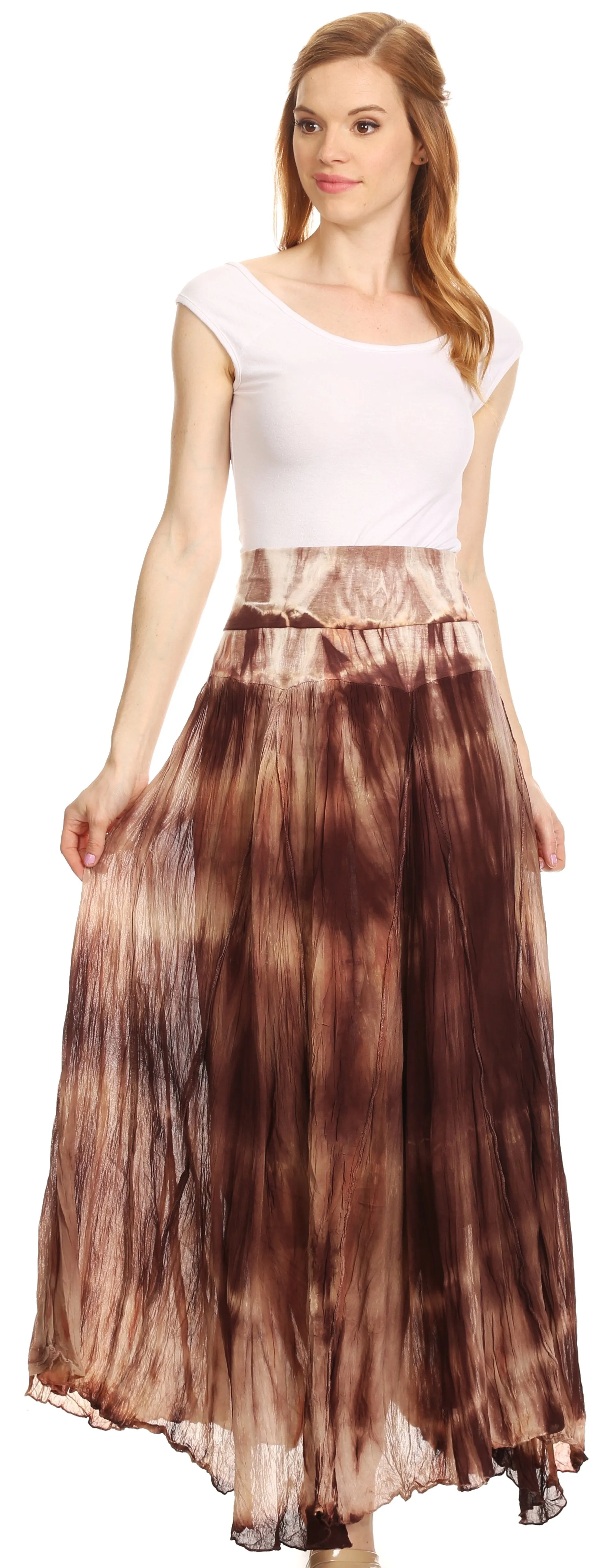 Sakkas Laila Boho Foldover Waistband  Maxi Skirt With Marble Ombre Dye