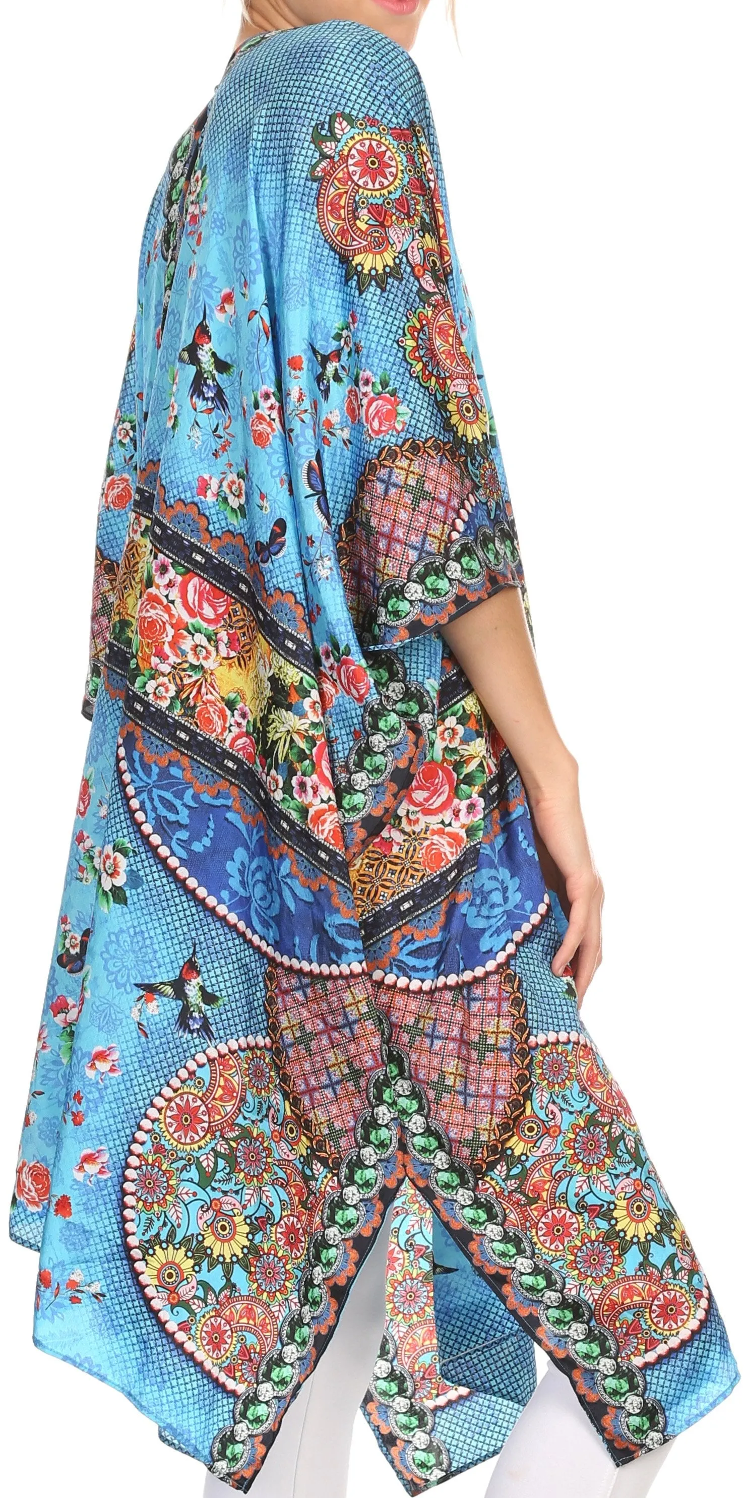 Sakkas Libra Mid Length Caftan Dress / Cover Up With Tribal Print / Rhinestones