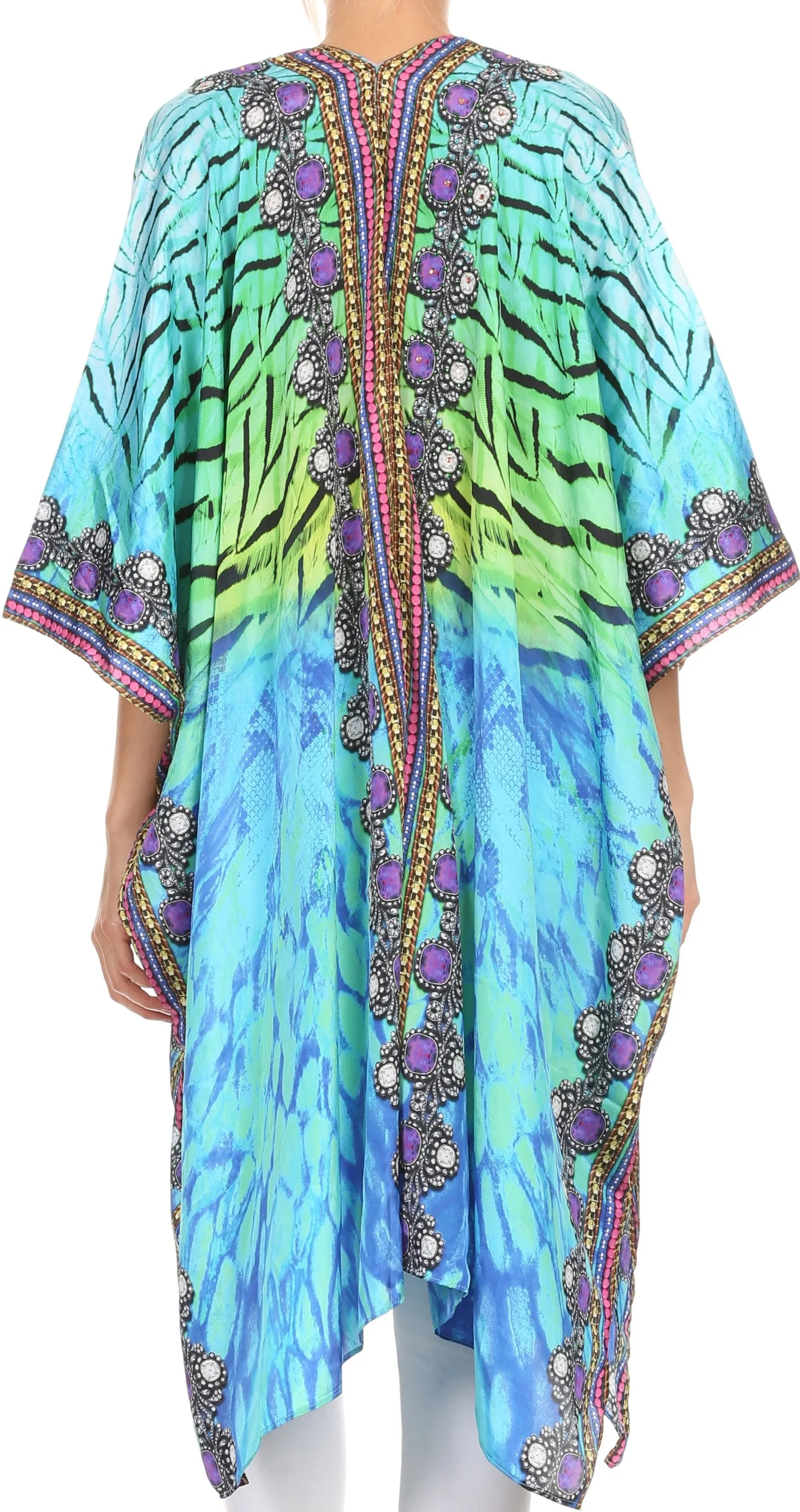 Sakkas Libra Mid Length Caftan Dress / Cover Up With Tribal Print / Rhinestones