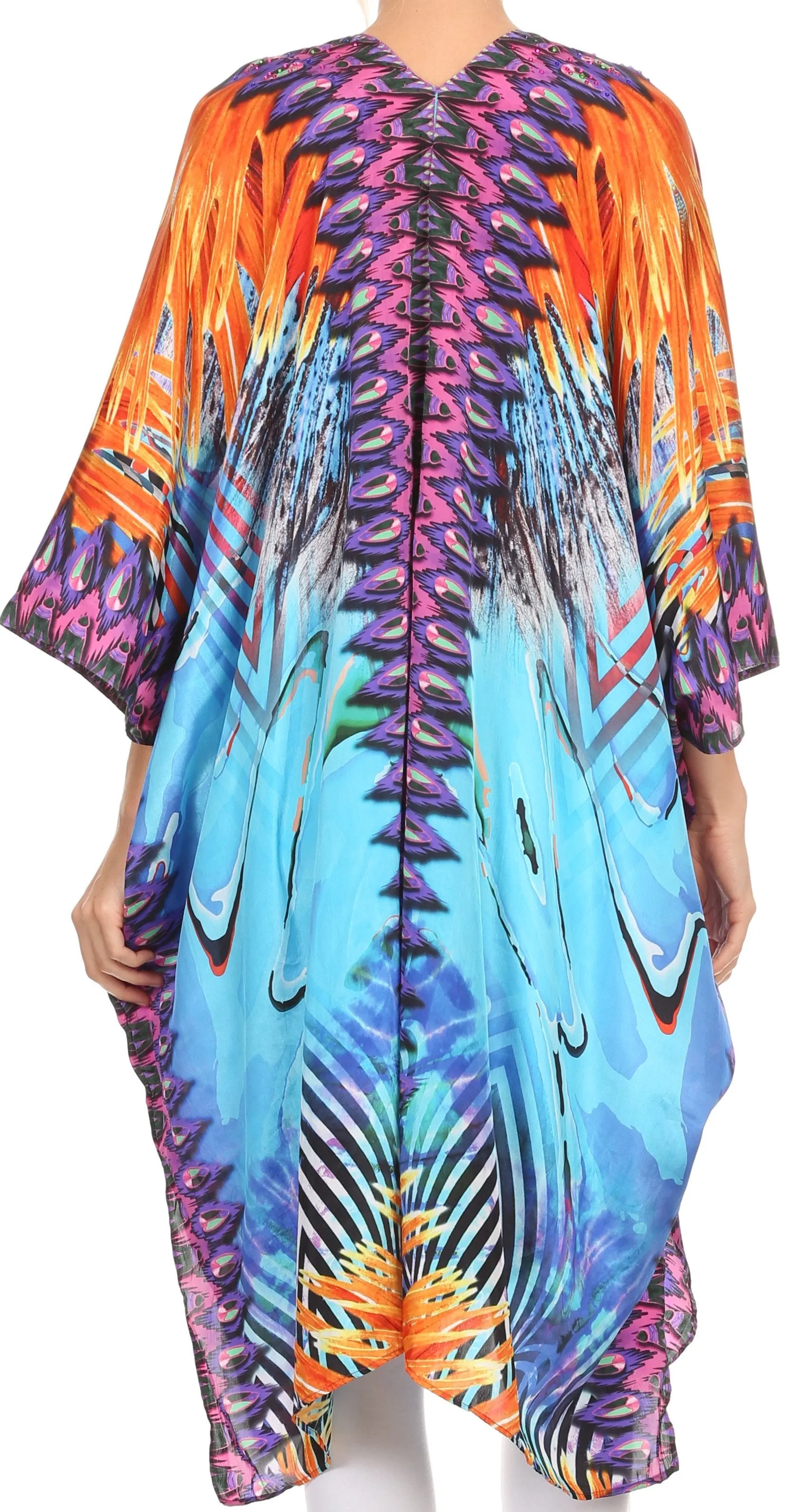 Sakkas Libra Mid Length Caftan Dress / Cover Up With Tribal Print / Rhinestones