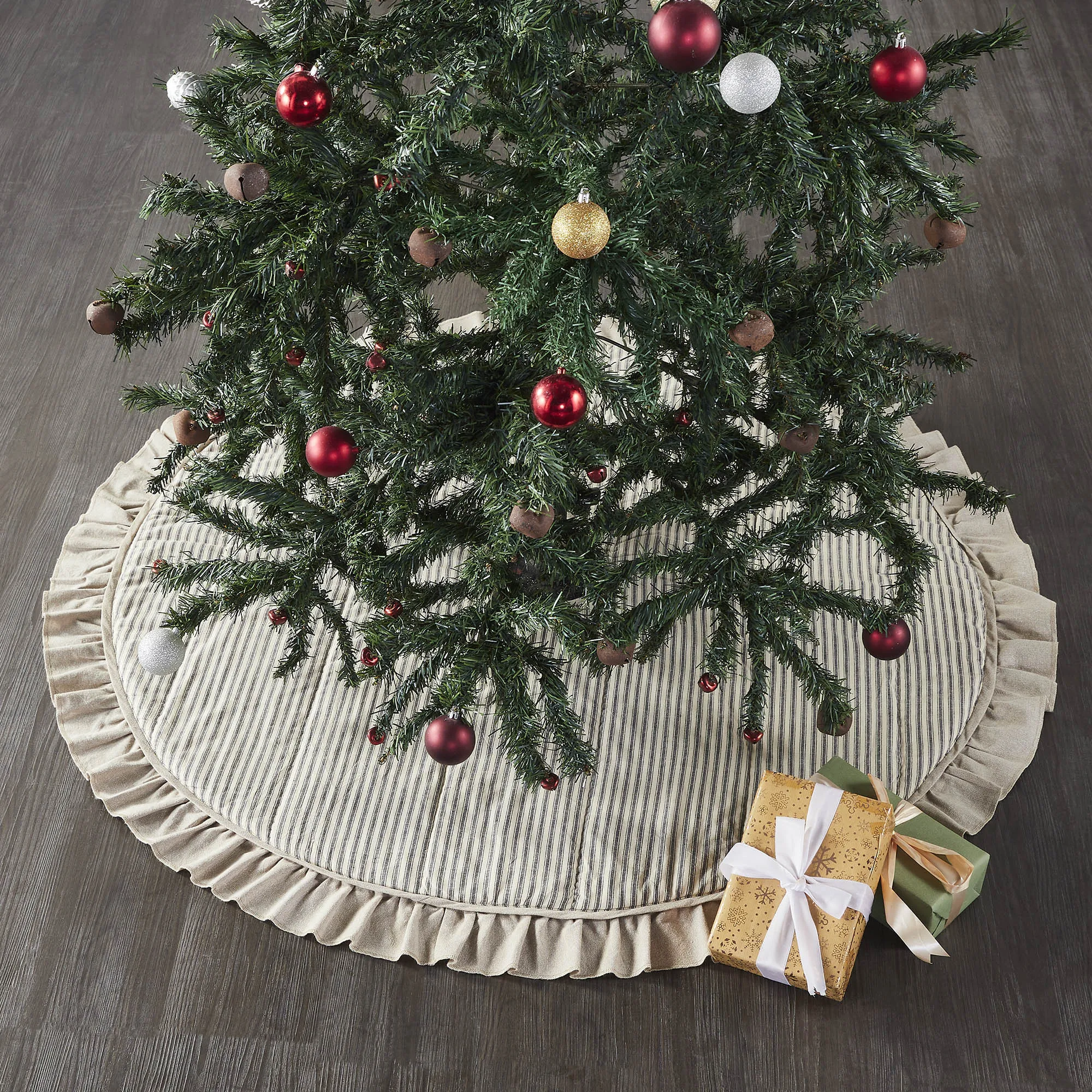 Sawyer Mill Charcoal Ticking Stripe Tree Skirt 48