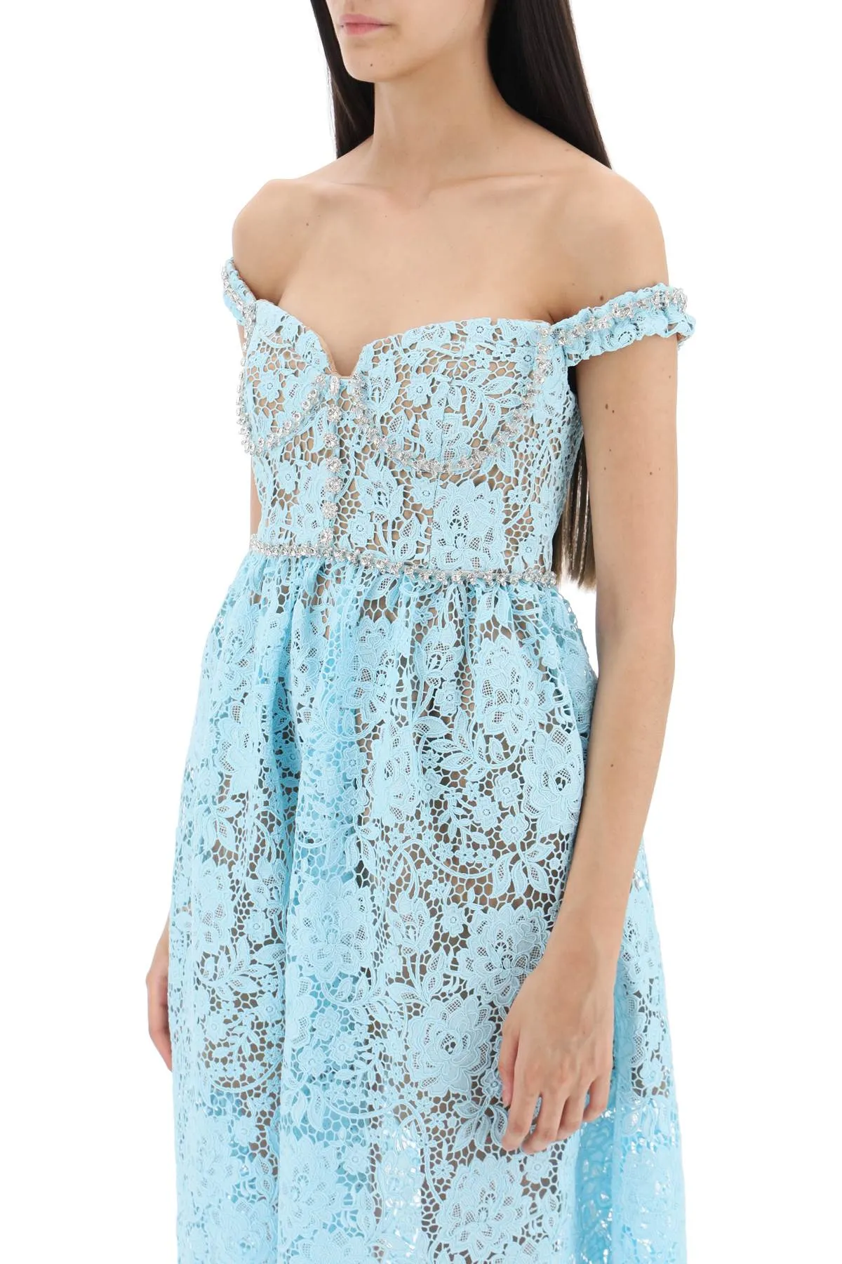 Self portrait midi dress in floral lace with crystals