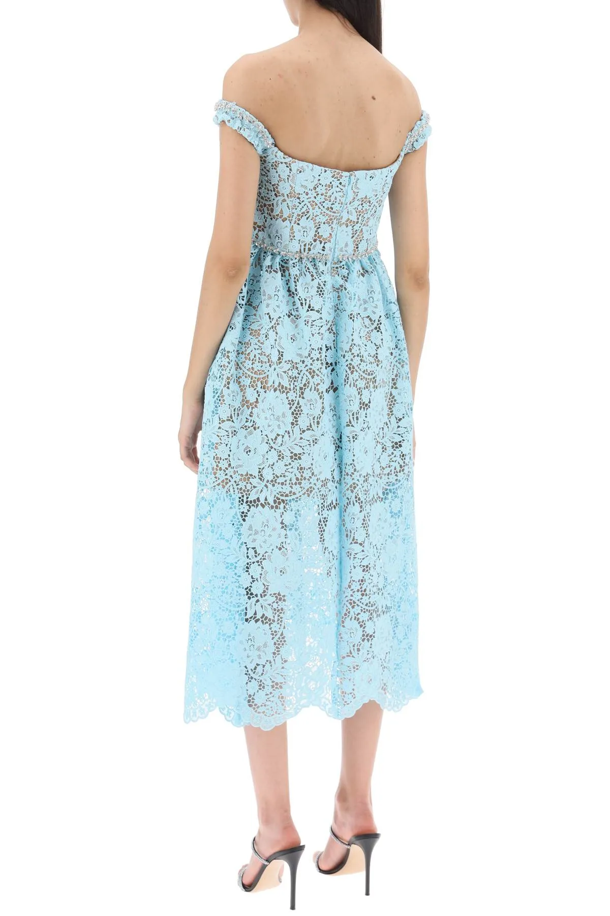 Self portrait midi dress in floral lace with crystals