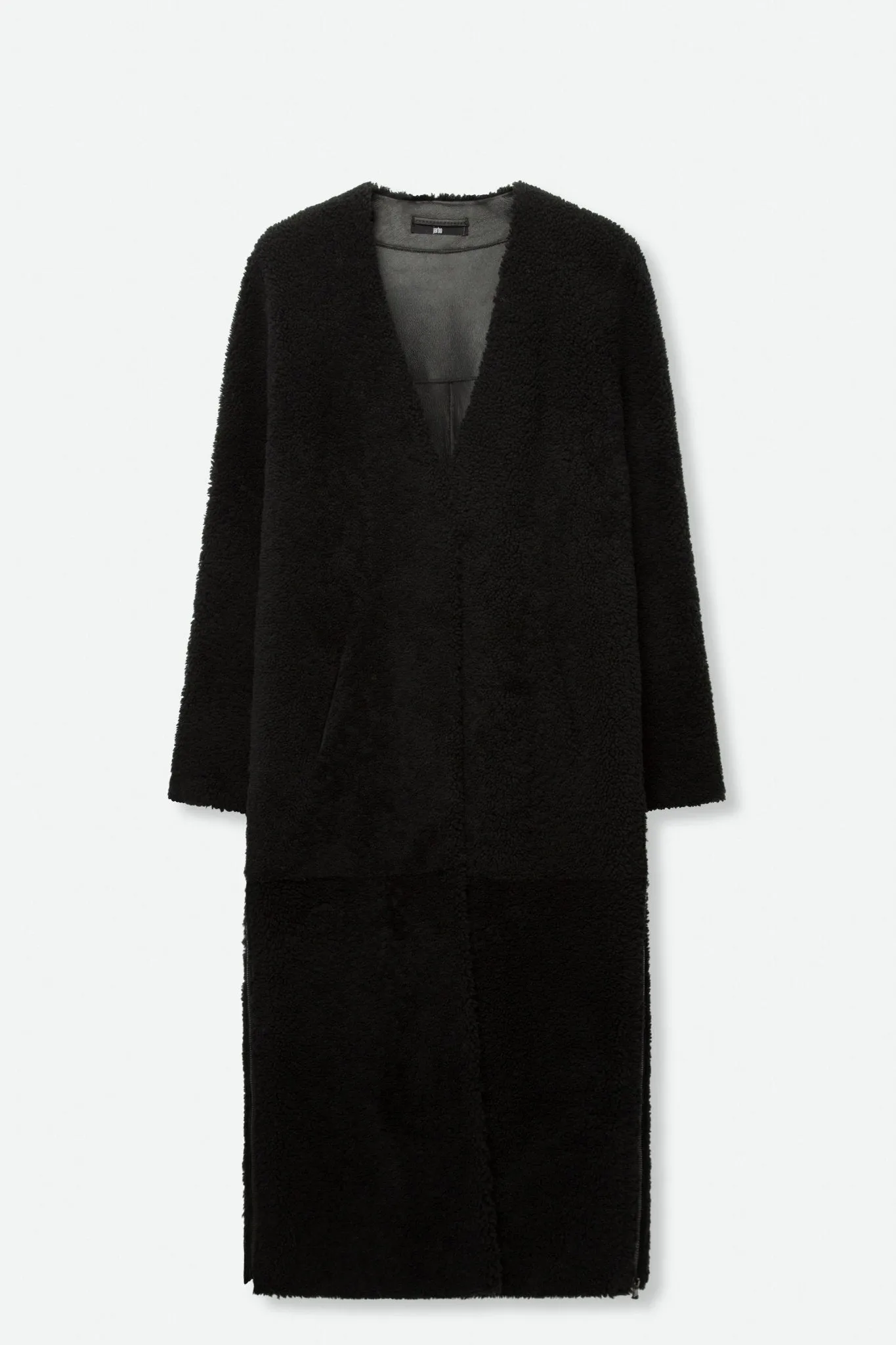 SHEARLING LONG COAT WITH SIDE VENT ZIP