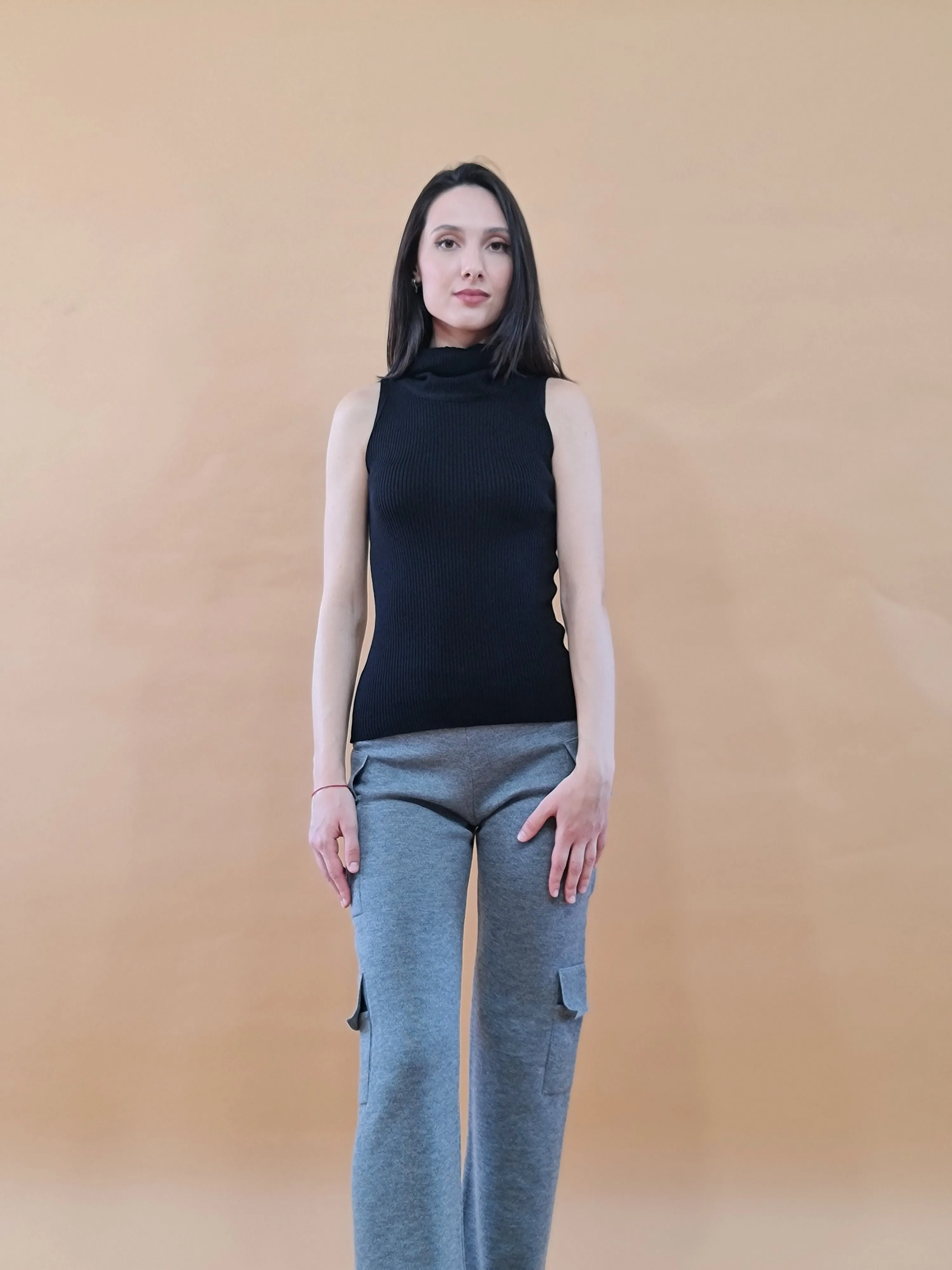 Silenzio Merino Ribbed Turtleneck - Sleeveless