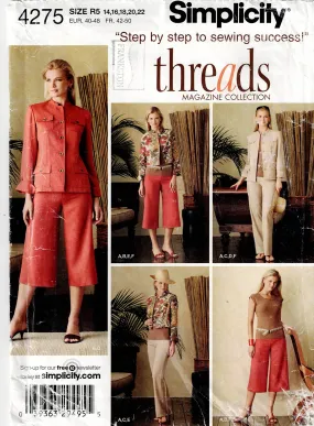 Simplicity 4275 THREADS COLLECTION Womens Capsule Wardrobe Jacket Pants Culottes & Knit Top Out Of Print Sewing Pattern Size 14 - 22 UNCUT Factory Folded