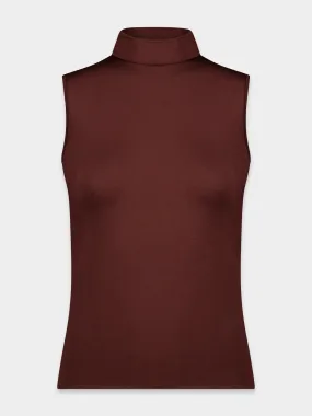 SLEEVELESS MODAL TURTLENECK-BROWN