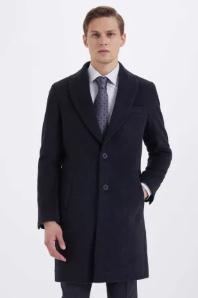 Slim Fit Cachet Wool Blend Charcoal Overcoat, Charcoal