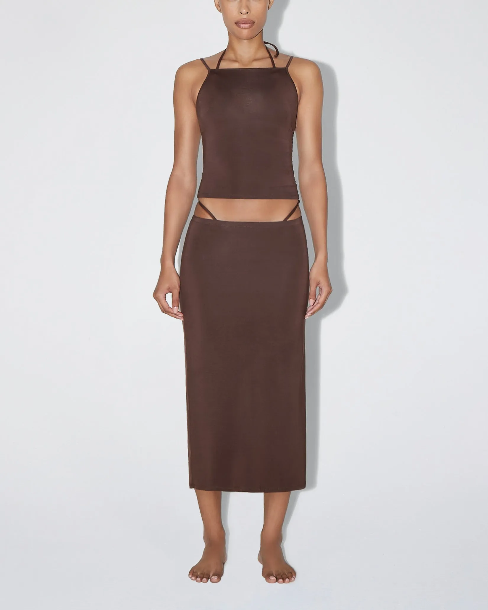 Soft Stretch Midi Skirt | Chocolate