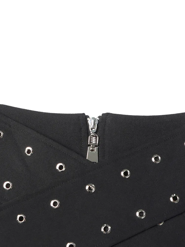 Solid Patchwork Crisscross Belts Temperament Skirts For Women High Waist Spliced Zipper Slimming Skirt Female