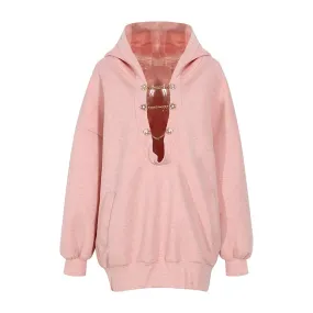 Solid Pullover Sweatshirts For Women Hodded Long Sleeve Patchwork Diamond Embroidery Loose Sweatshirt Female