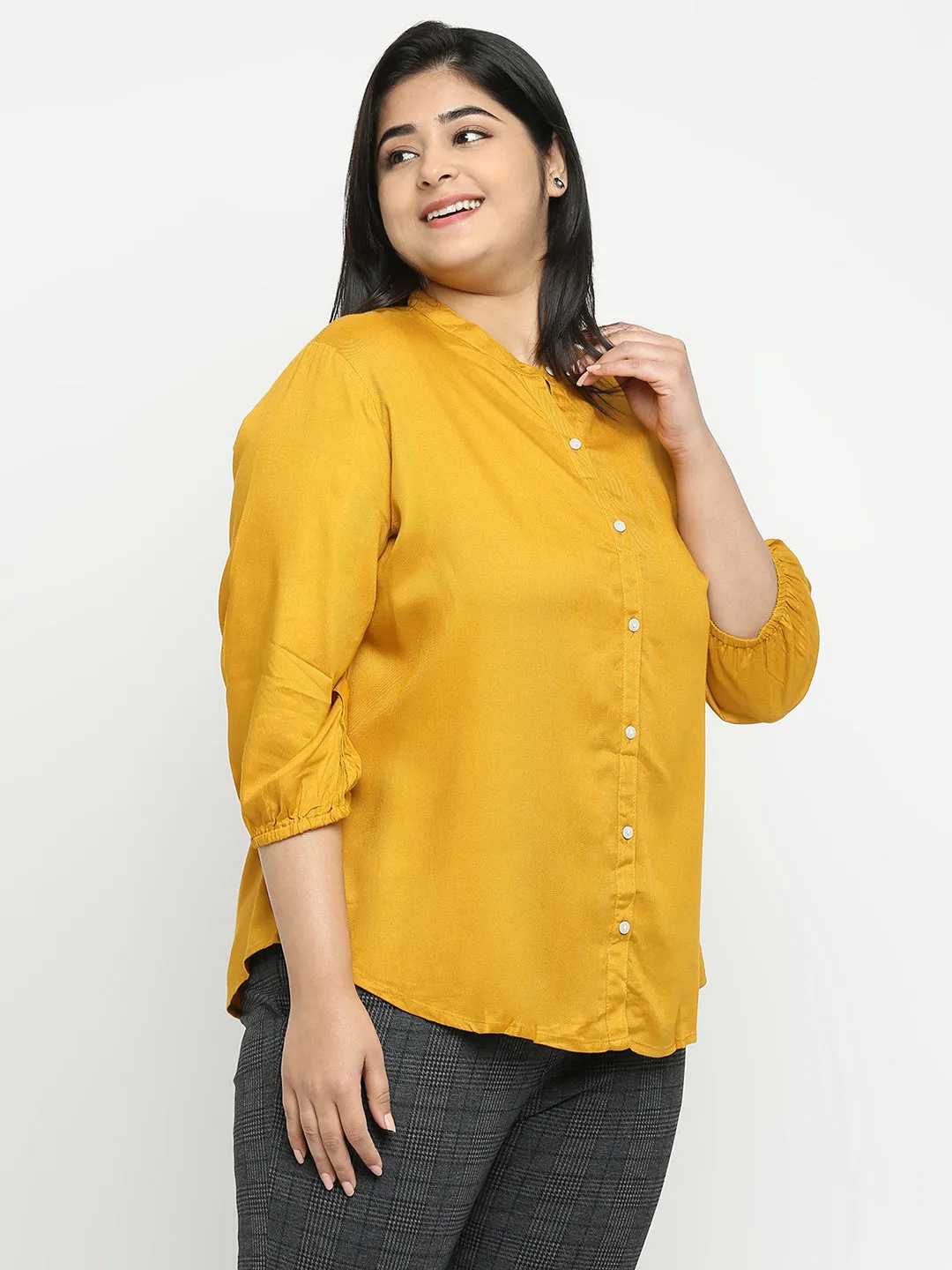 Style Quotient Plus Women Solid Mustard  Viscose Rayon Formal Shirt