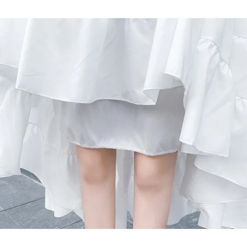 Summer High Waist A Line Skirts Womens Korean Style Office Ladies Cake Ruffles Long Casual Midi Calf Skater Female