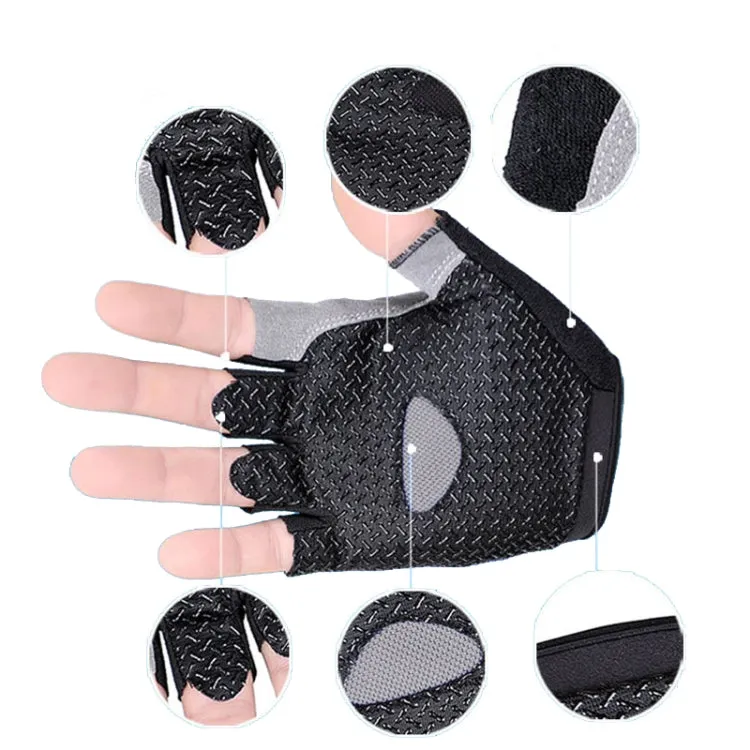 Summer Men Women Fitness Gloves Gym Weight Lifting Cycling Yoga Training Thin Breathable Antiskid Half Finger Gloves, Size:M(Black)