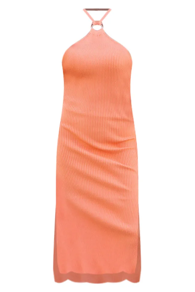 Sweet Wish Orange Ring Link Halter Knit Midi Dress FINAL SALE