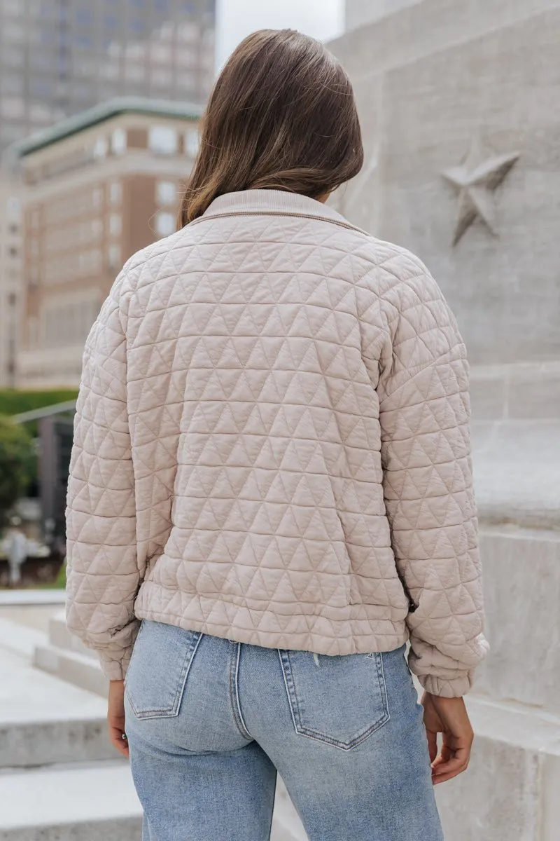 Taupe Quilted Bomber Jacket