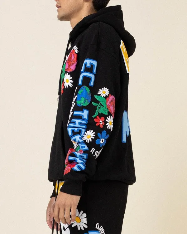 TEEK - Black Flower Puff Hoodie