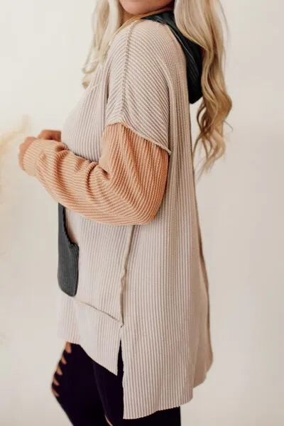 TEEK - Charcoal Color Block Exposed Seam Hoodie