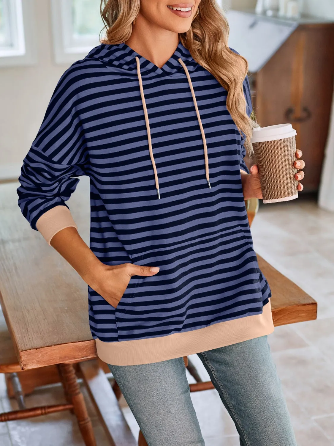 TEEK - Lovelet Drawstring Striped Long Sleeve Hoodie