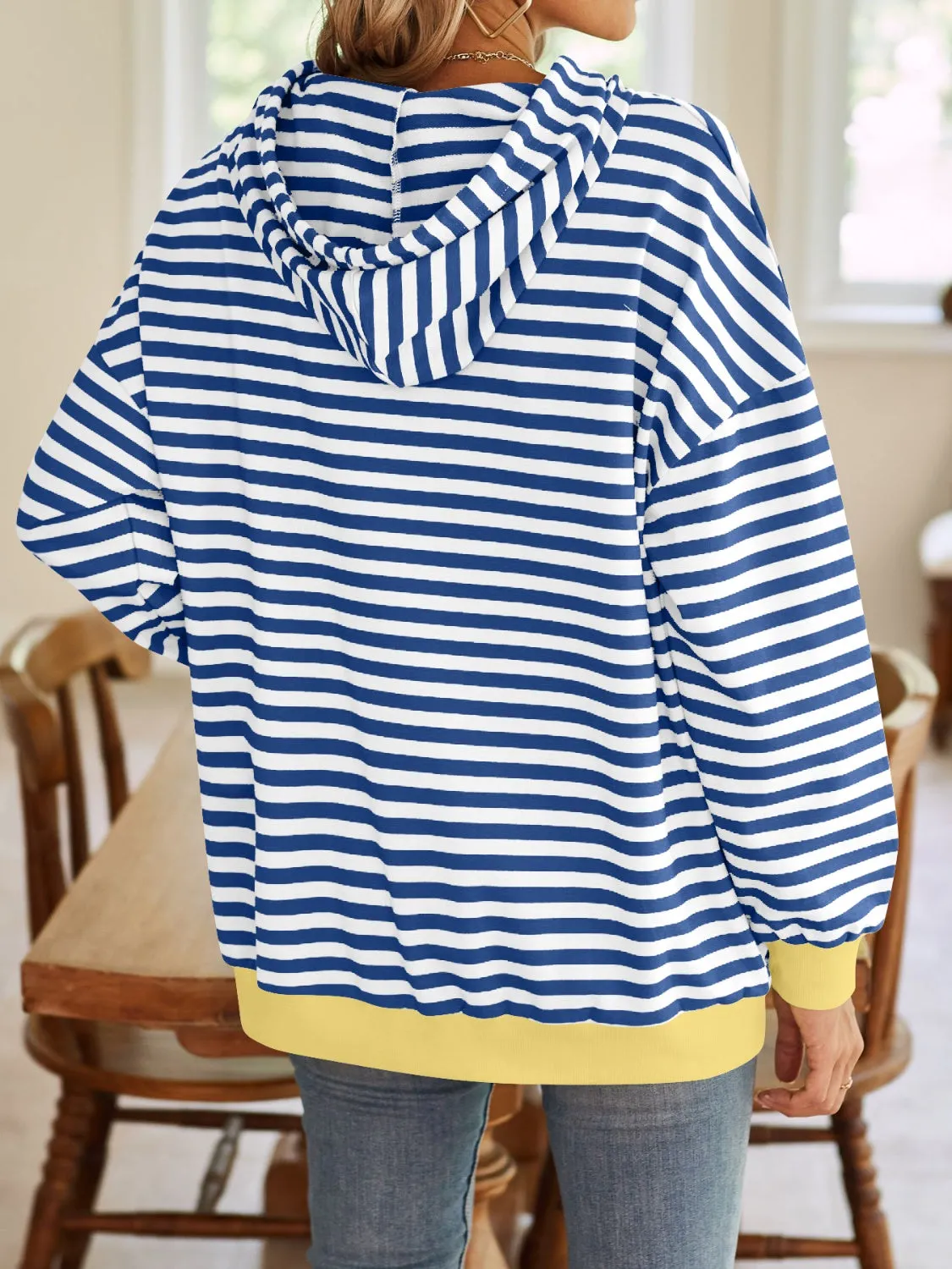 TEEK - Lovelet Drawstring Striped Long Sleeve Hoodie