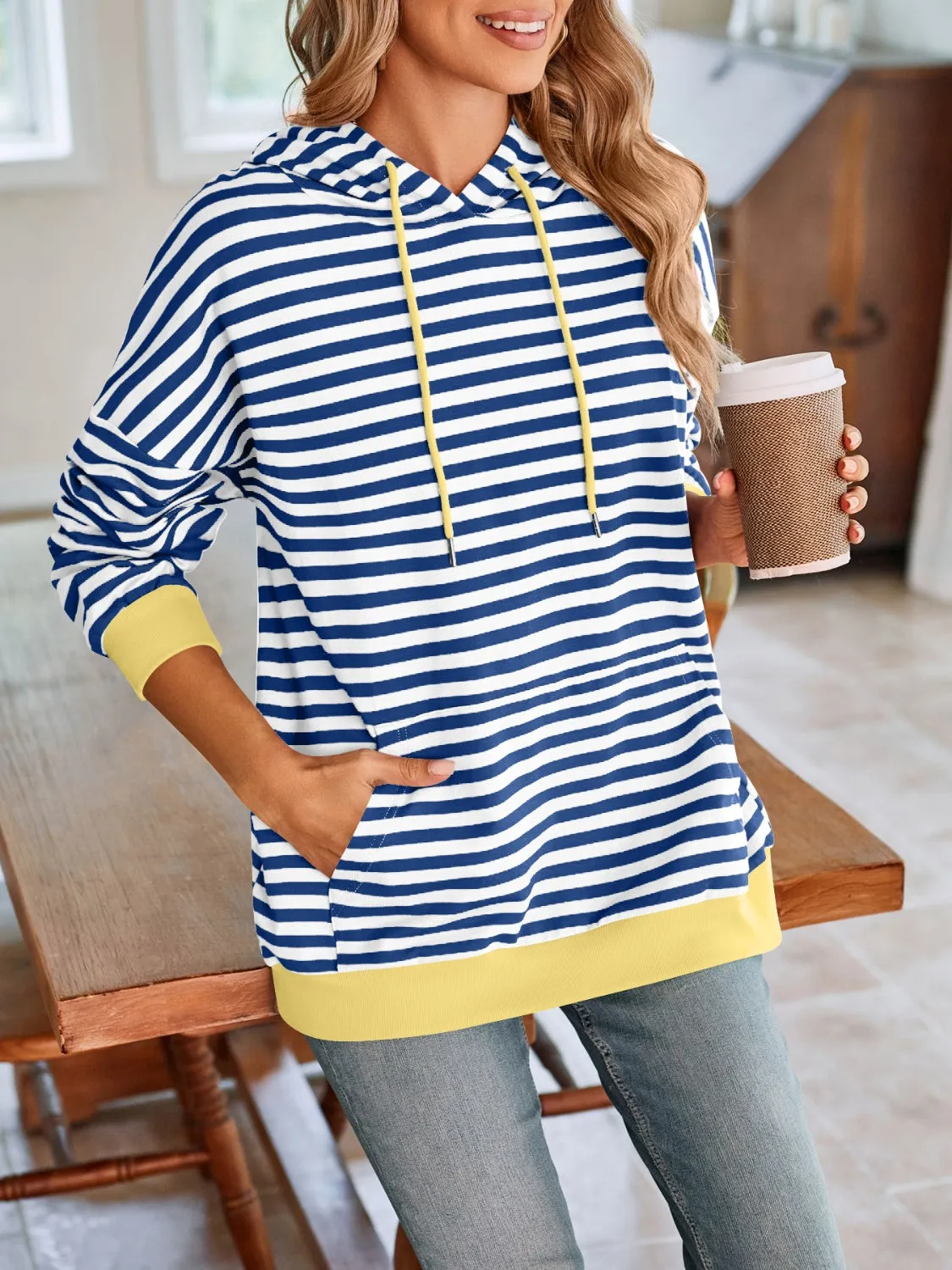 TEEK - Lovelet Drawstring Striped Long Sleeve Hoodie