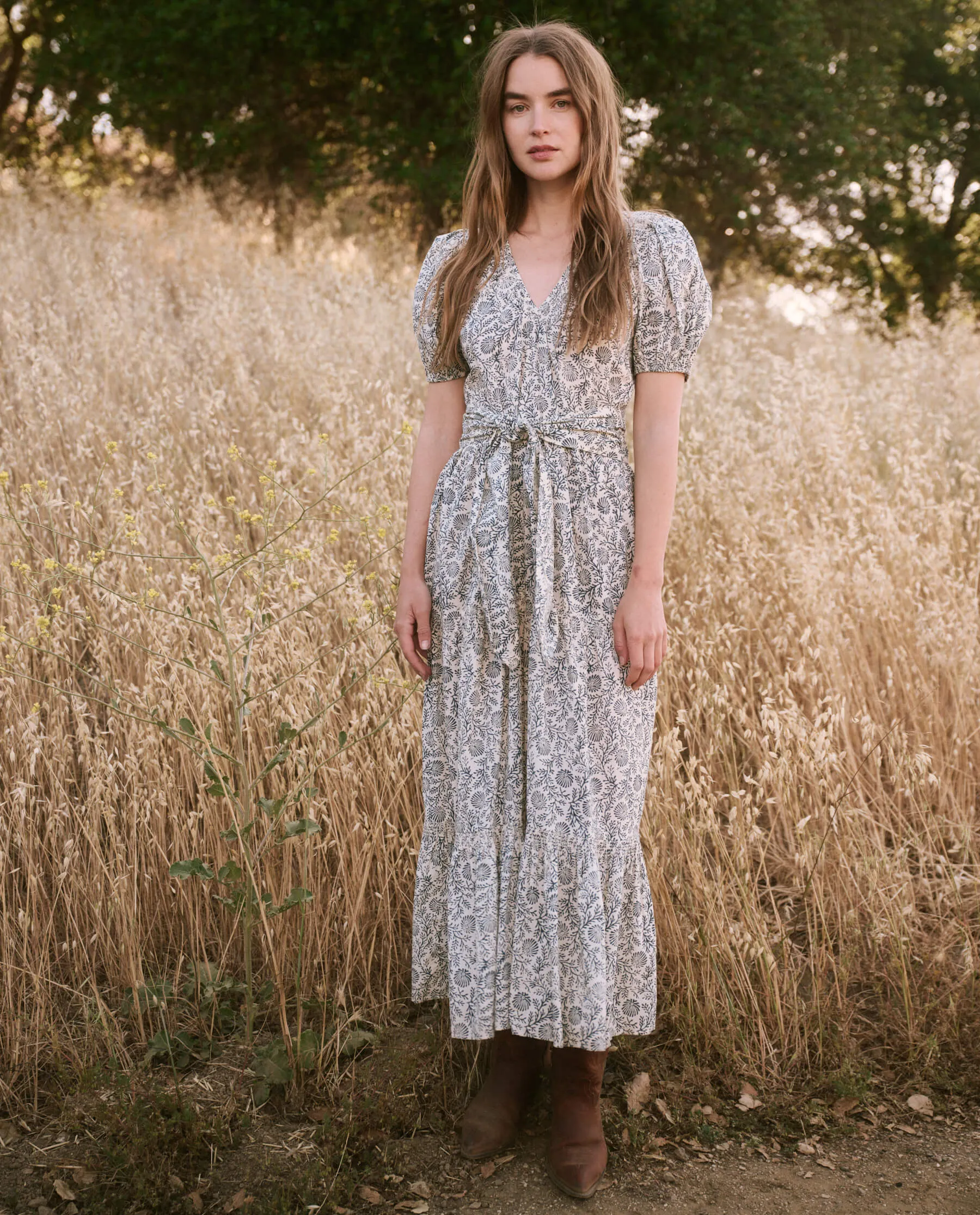 The Great - The Dakota Dress in Feather Grass Block Print