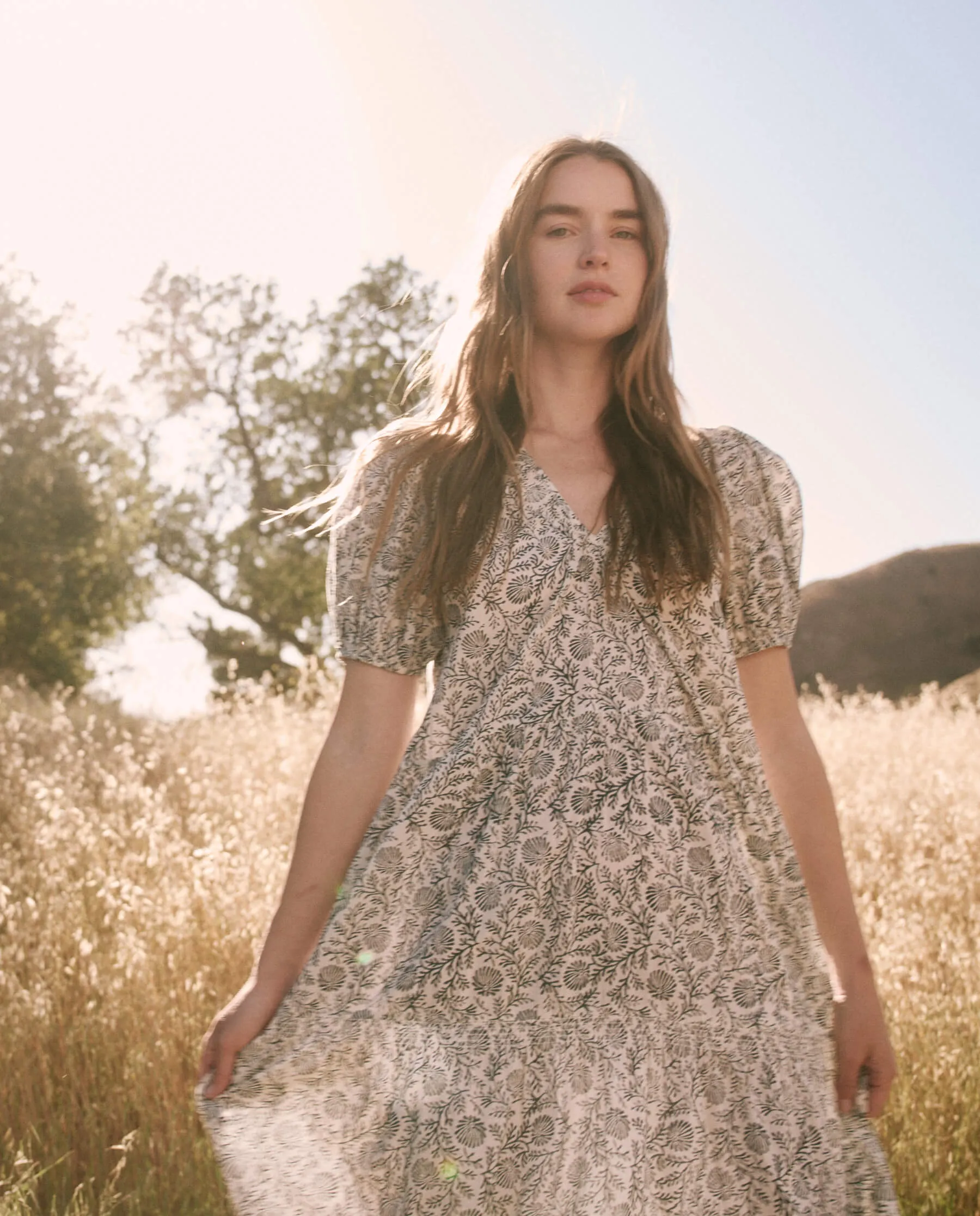 The Great - The Dakota Dress in Feather Grass Block Print