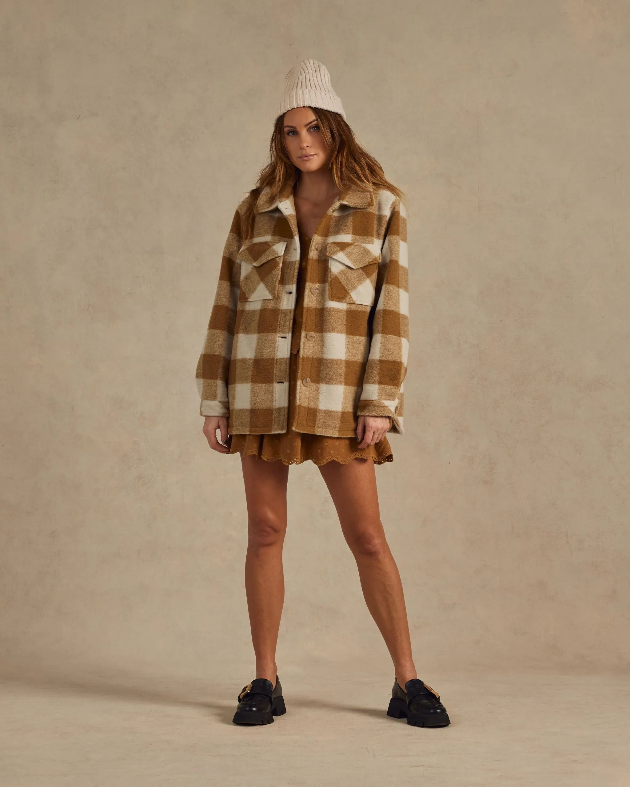 The Shearling Chore Coat by Rylee   Cru - Brass Checker