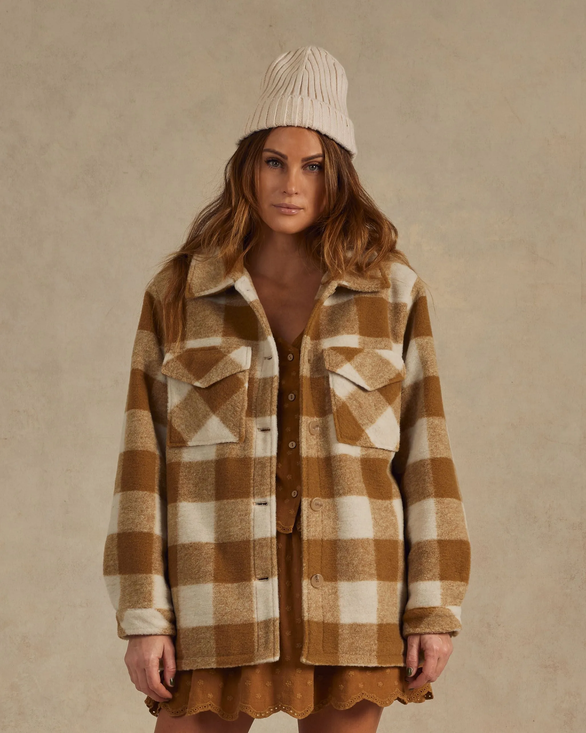 The Shearling Chore Coat by Rylee   Cru - Brass Checker