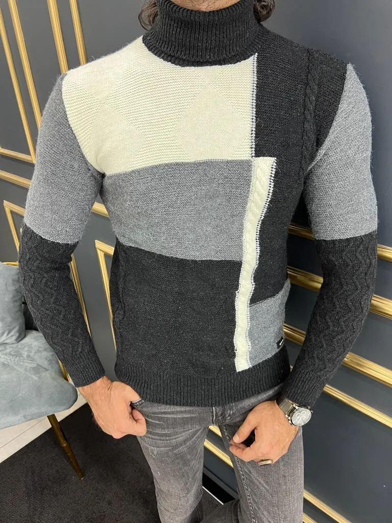 Thread Slim Fit Custom Design Mixed Color Turtleneck