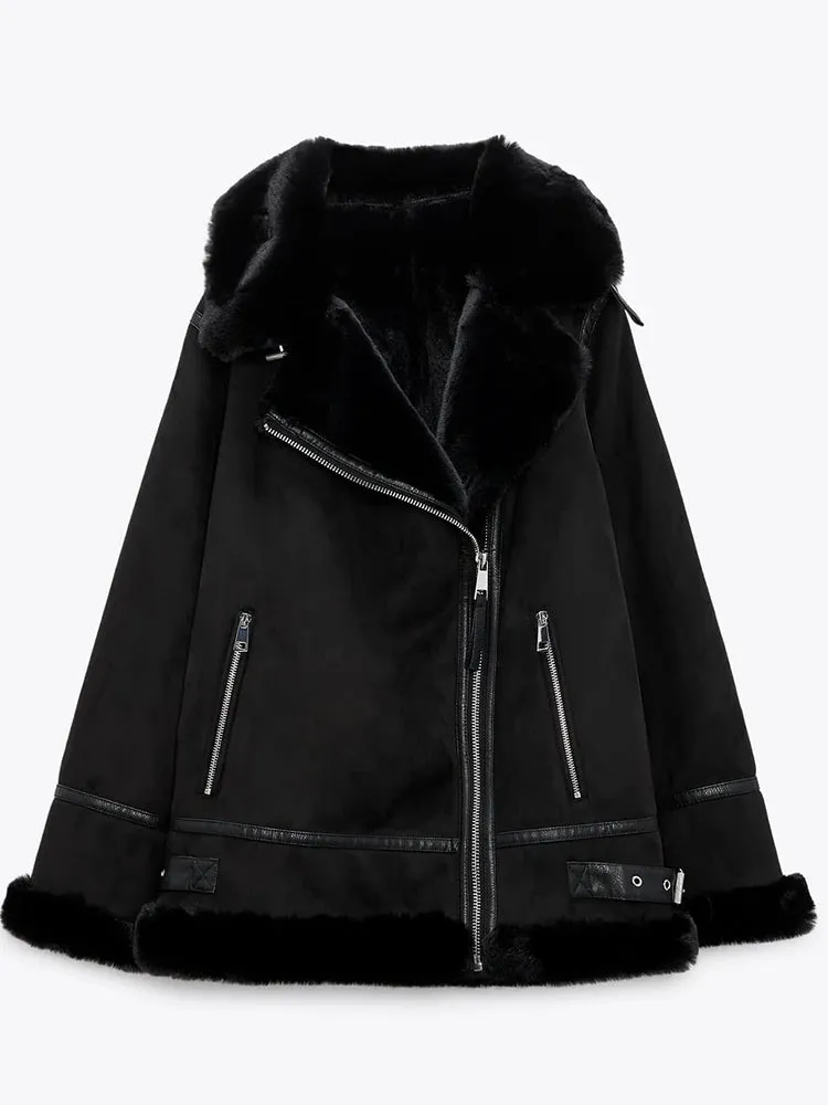 Toleet-Winter Outfits Christmas Black Friday Winter Fur Coat Women Thick Faux Leather Sheepskin Coat Female Shearling Bomber Sheepskin Leather Jacket