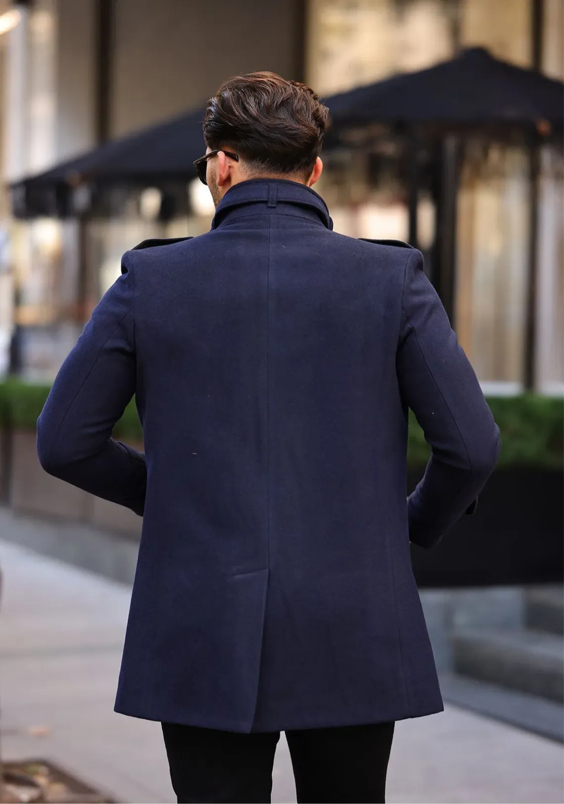 [Tommy] Navy Single-Breasted Pea Coat -100% Wool