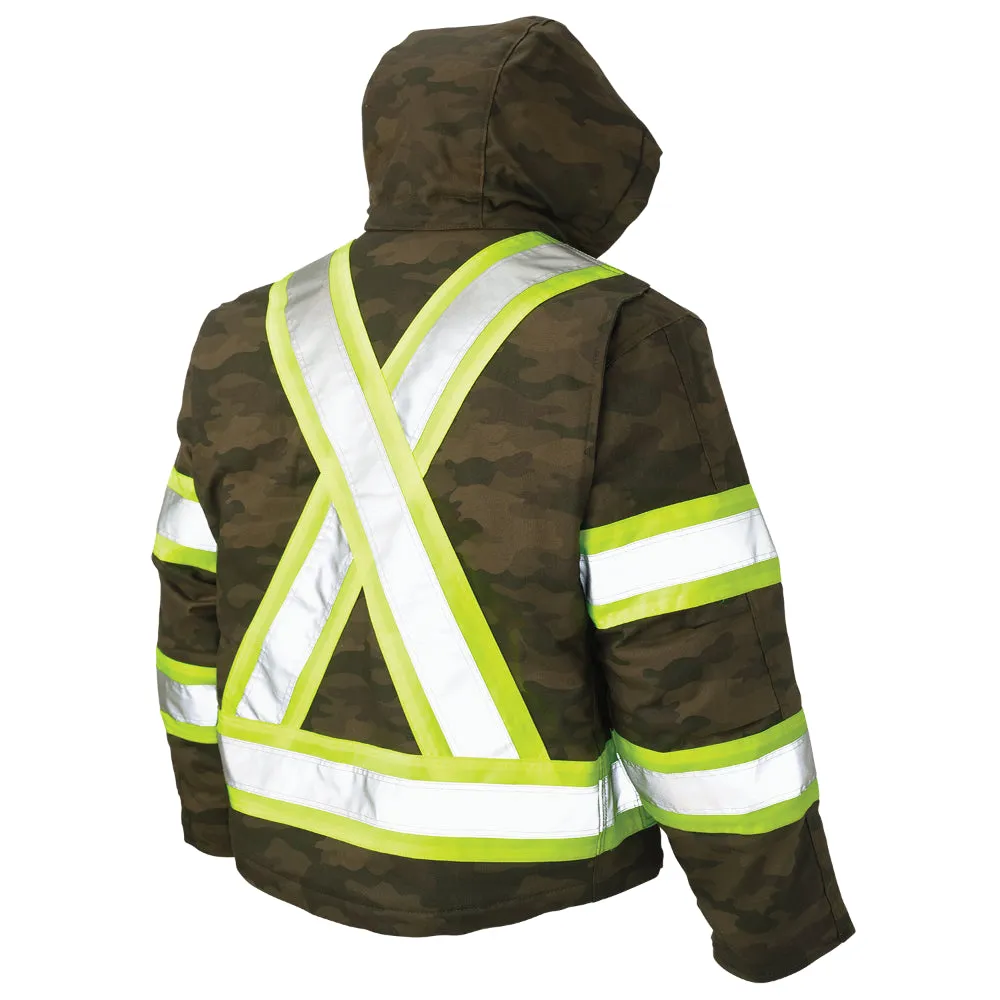 Tough Duck Camo Flex Safety Jacket with Quick Release Hoodie- ANSI Class 1 - SJ33