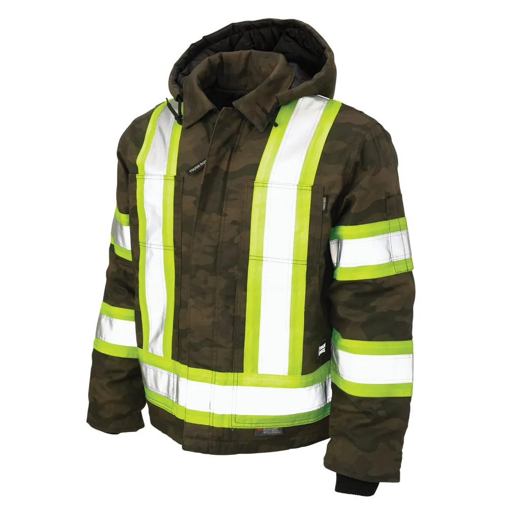 Tough Duck Camo Flex Safety Jacket with Quick Release Hoodie- ANSI Class 1 - SJ33