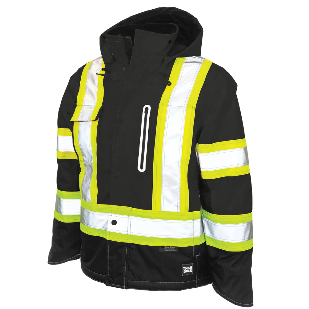 Tough Duck Ripstop Fleece Lined Safety Jacket with Quick Release Hoodie - S245