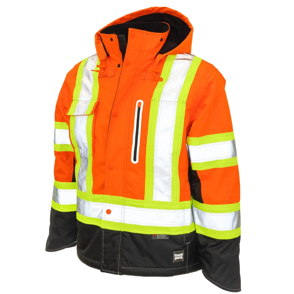 Tough Duck Ripstop Fleece Lined Safety Jacket with Quick Release Hoodie - S245