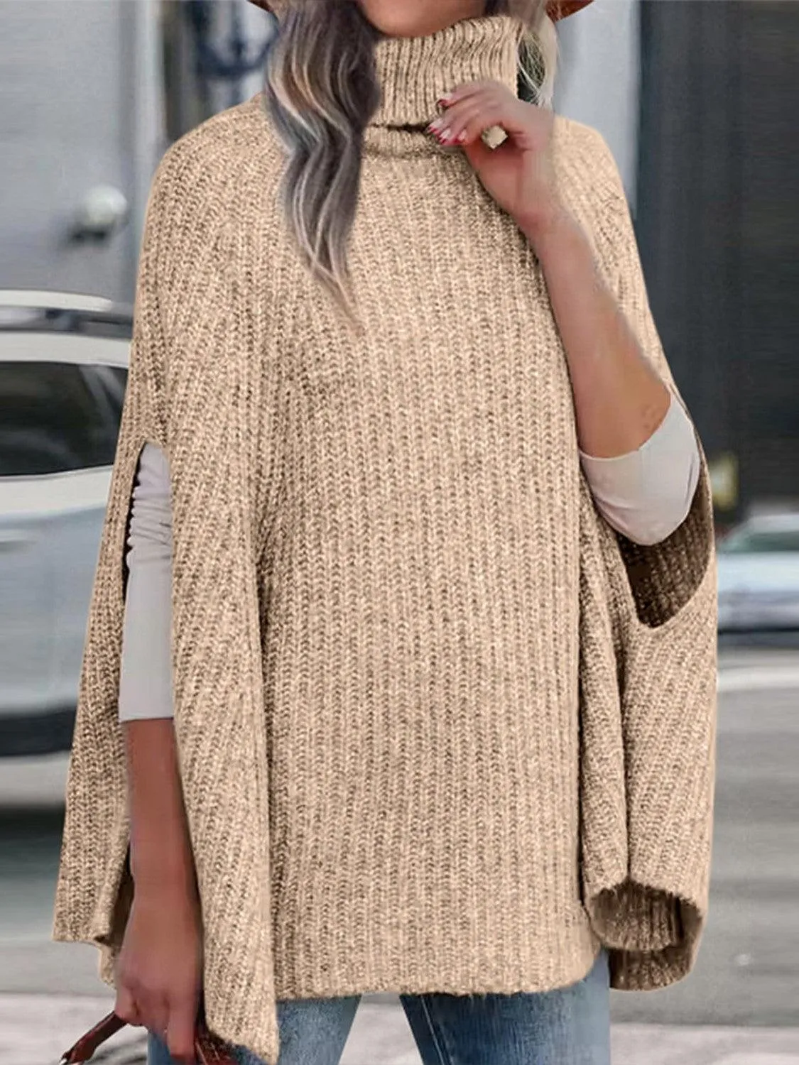 Turtleneck Dolman Sleeve Poncho