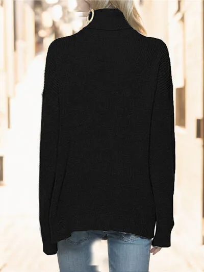 Turtleneck Drop Shoulder Long Sleeve Sweater