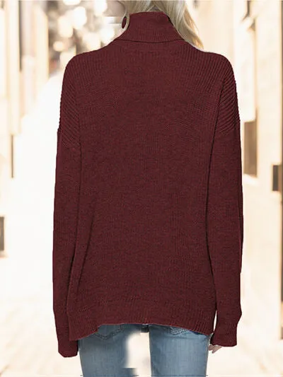 Turtleneck Drop Shoulder Long Sleeve Sweater