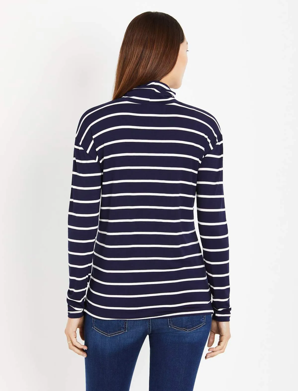 Turtleneck Striped Maternity Top in Navy Stripe