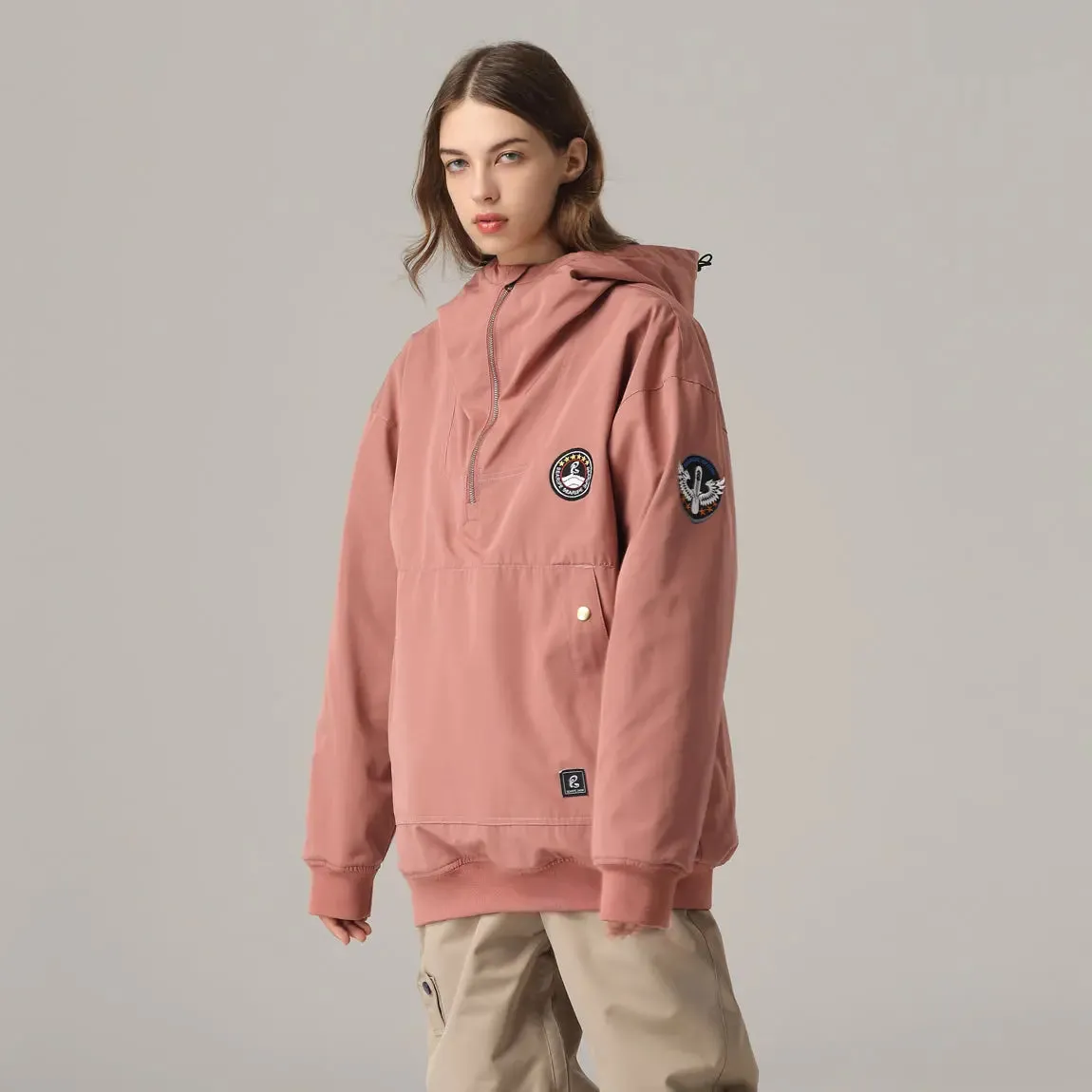 Unique Embroidery Hooded Ski Jacket Casual Outdoor Pullover