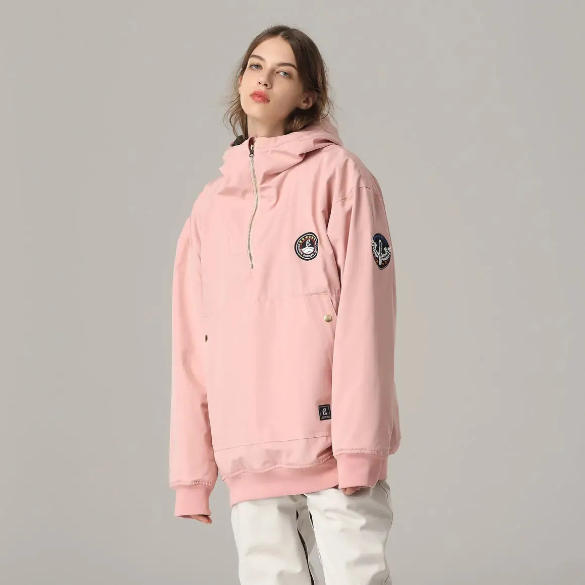 Unique Embroidery Hooded Ski Jacket Casual Outdoor Pullover